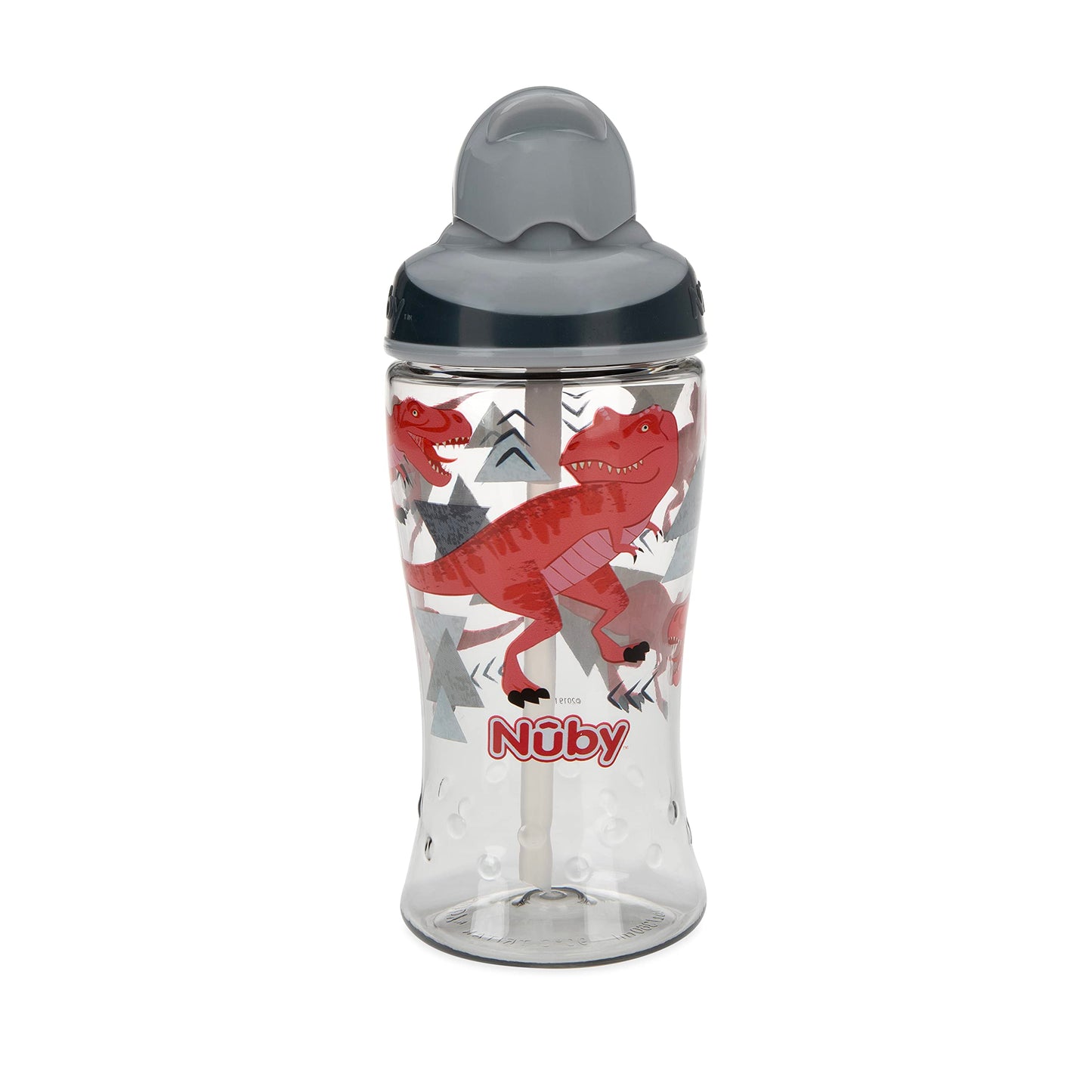 Nuby Thirsty Kids No Spill Flip-It Boost Tritan Travel Cup With Soft Silicone Straw, 12 Oz, T-Rex