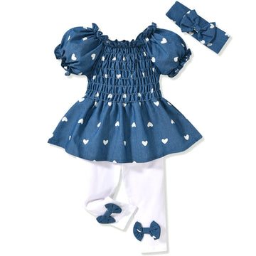 Minifeiko 0-6 Months Newborn Infant Baby Girls Clothes Cute Heart Print Summer Outfit Short Sleeve Ruffle Tunic Tops + Long Pant