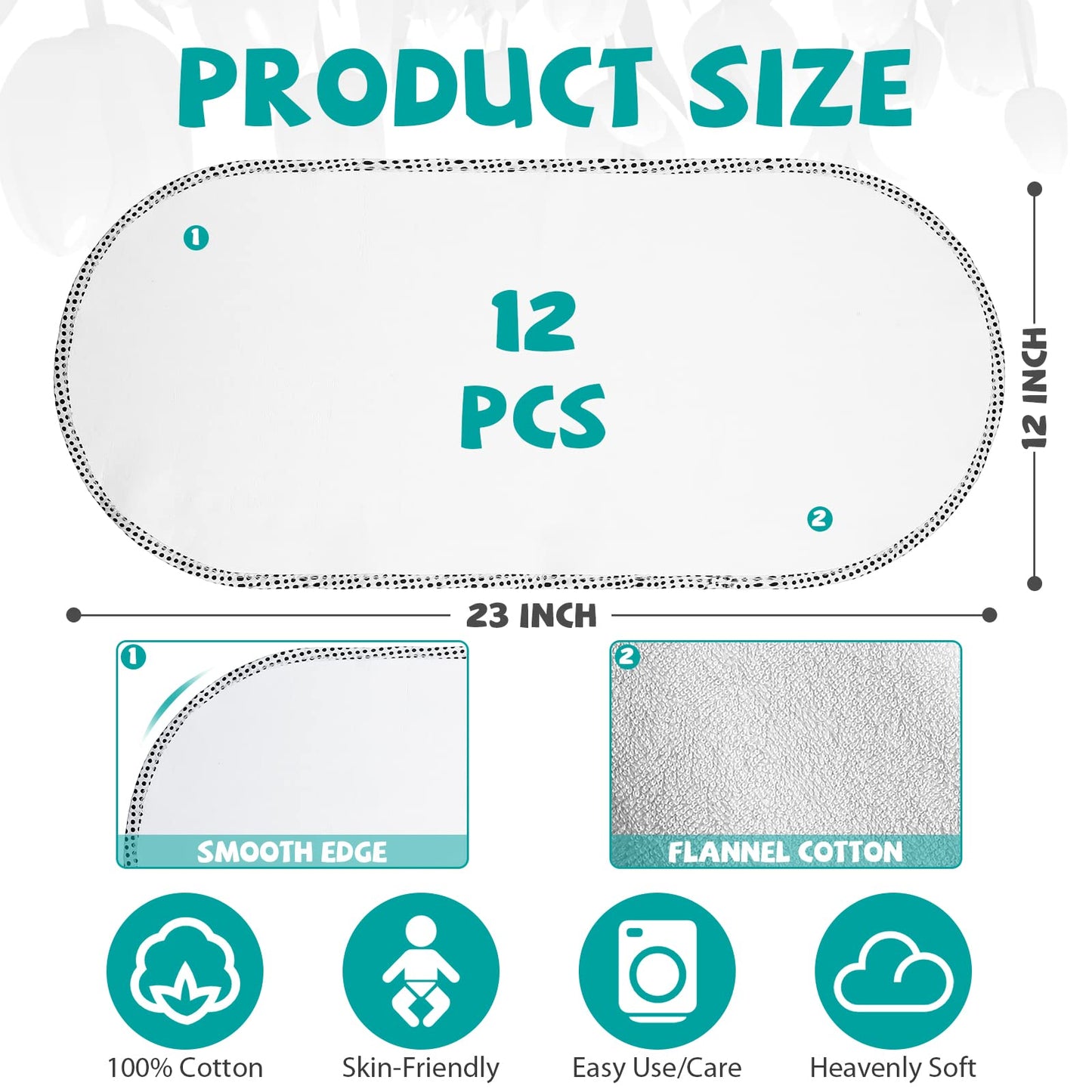 12 Pack Baby Waterproof Changing Pad Liners Portable Baby Changing Mat Soft Flannel Cotton Changing Table Cover Liners Reusable