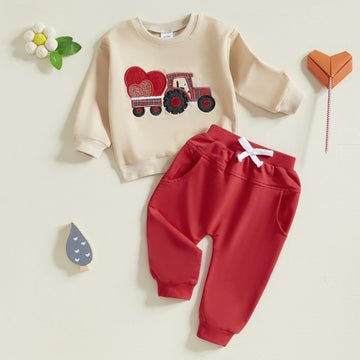 Ayalinggo Toddler Baby Girl Boy Valentines Outfit Love Heart Shirt Long Sleeve Sweatshirt Pants Valentines Day Clothes (Red Hear