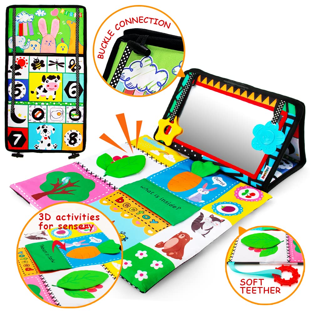 beetoy Tummy Time Baby Mirror Toys with Black and White Pattern, High Contrast 3D Activity Play Crinkle Toys Baby Mirror for New