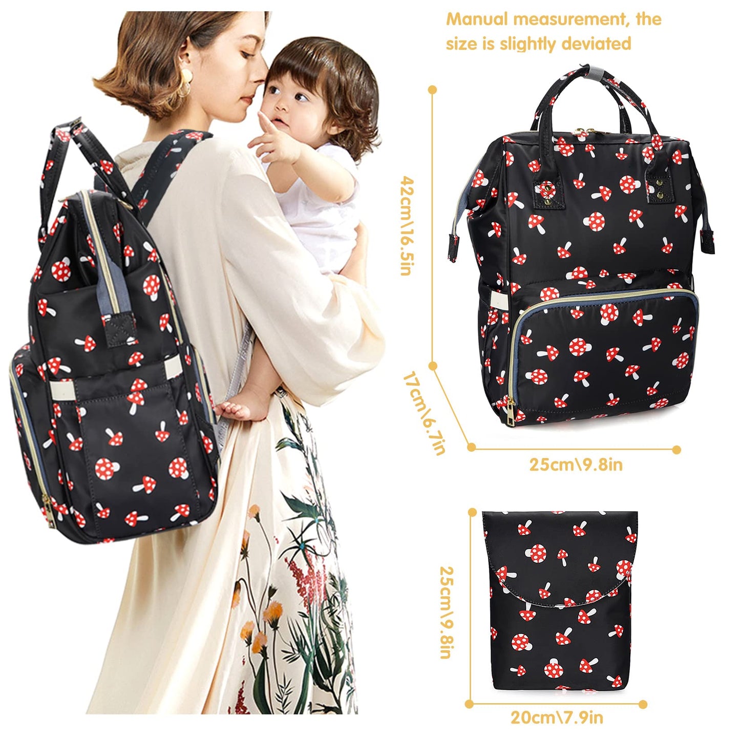 Mcwth Mushroom Diaper Bag Backpack Set For Baby Girls Mom, Large Capacity Multi-Function Nappy Bags Organizer