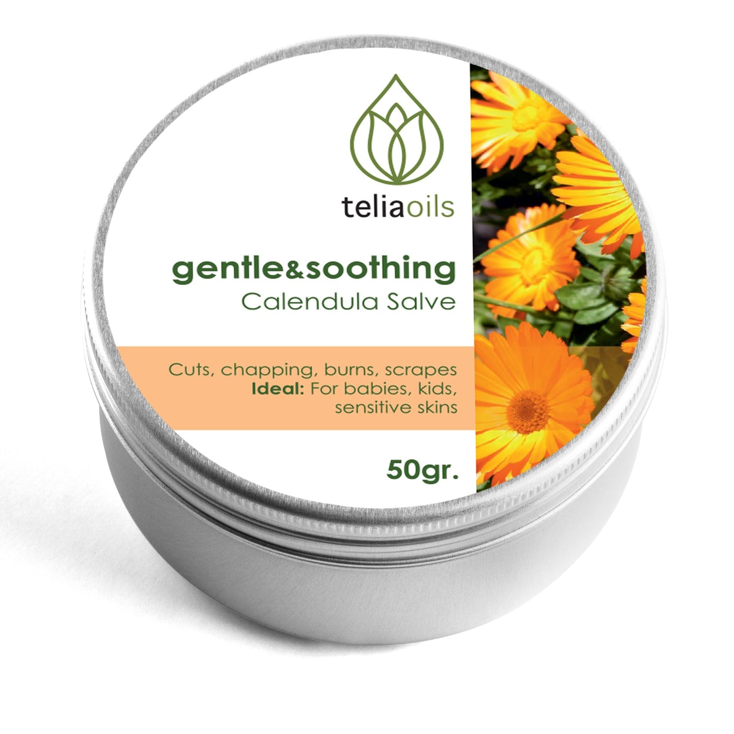 Teliaoils Calendula Salve (Marigold) For Baby Skin and Facial Use. Soothing Herbal Cream for Rashes, Irritated Skin, Dry Skin an