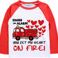 Boys Valentines T-Shirt You Set My Heart On Fire Tee Love Fire Truck Shirt For Kids Funny Gift 7 Years