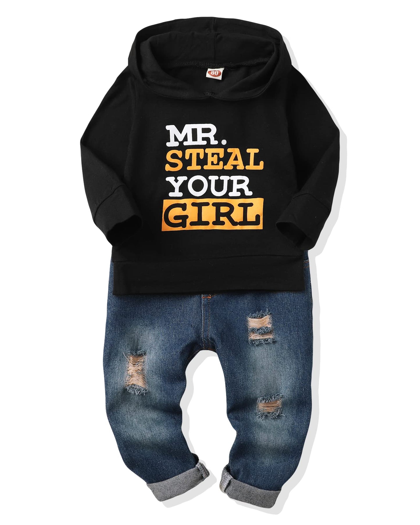 Nzrvaws 12 Months Boy Clothes Toddler Boy Outfit Hoodie Sweatsuit Tops +Ripped Jean Long Pants Fall Winter 2 Piece Outfits Set F