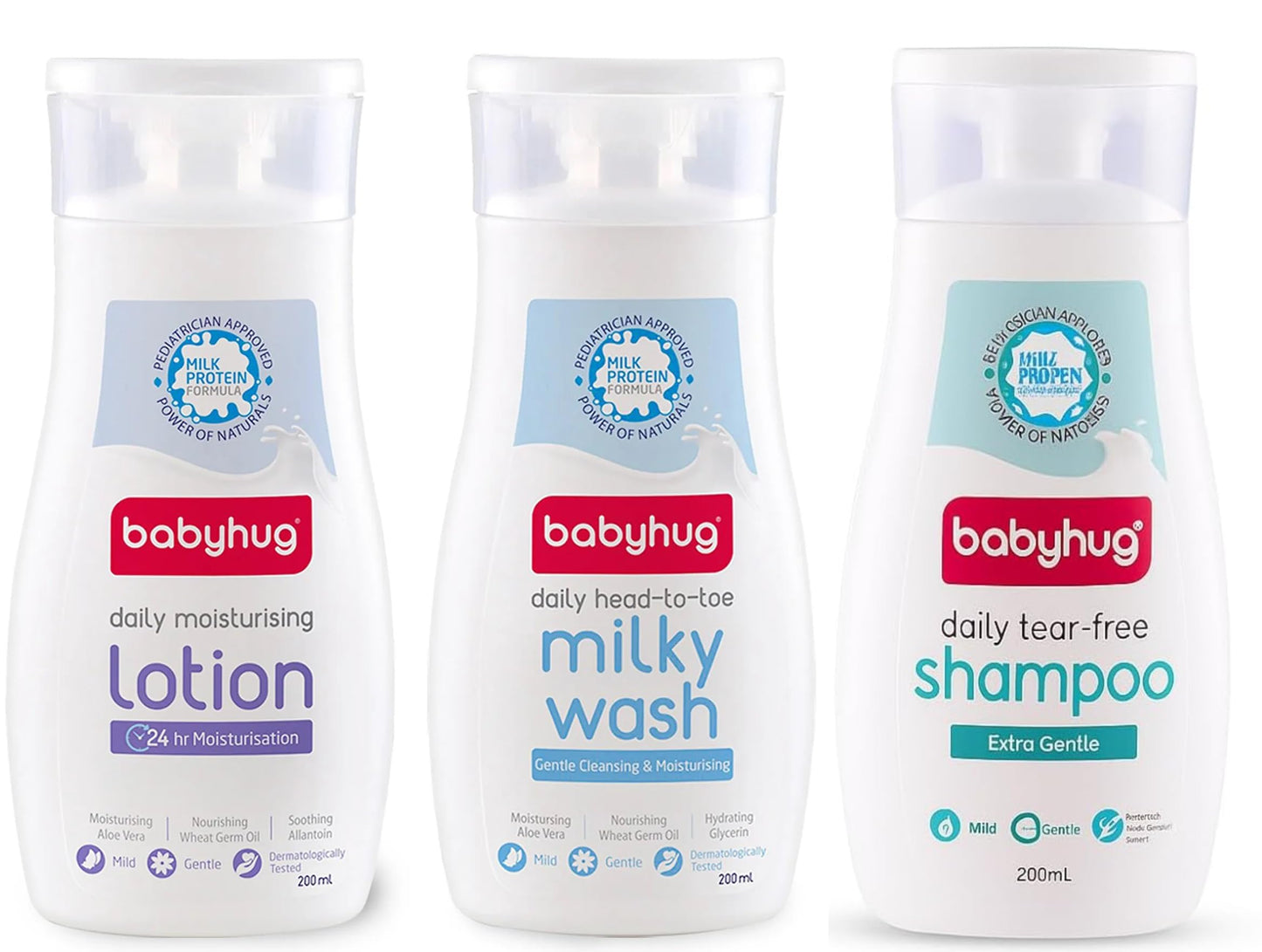 Babyhug Daily Tear Free Shampoo, Moisturising Lotion & Milky Wash  200 Ml Each