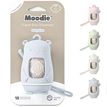 Teddy Bear Diaper Bag Dispenser | Diaper Trash Bags on the Go Dispenser w/Silicon Strap | 15 UNSCENTED Baby Poop Bags per Roll |