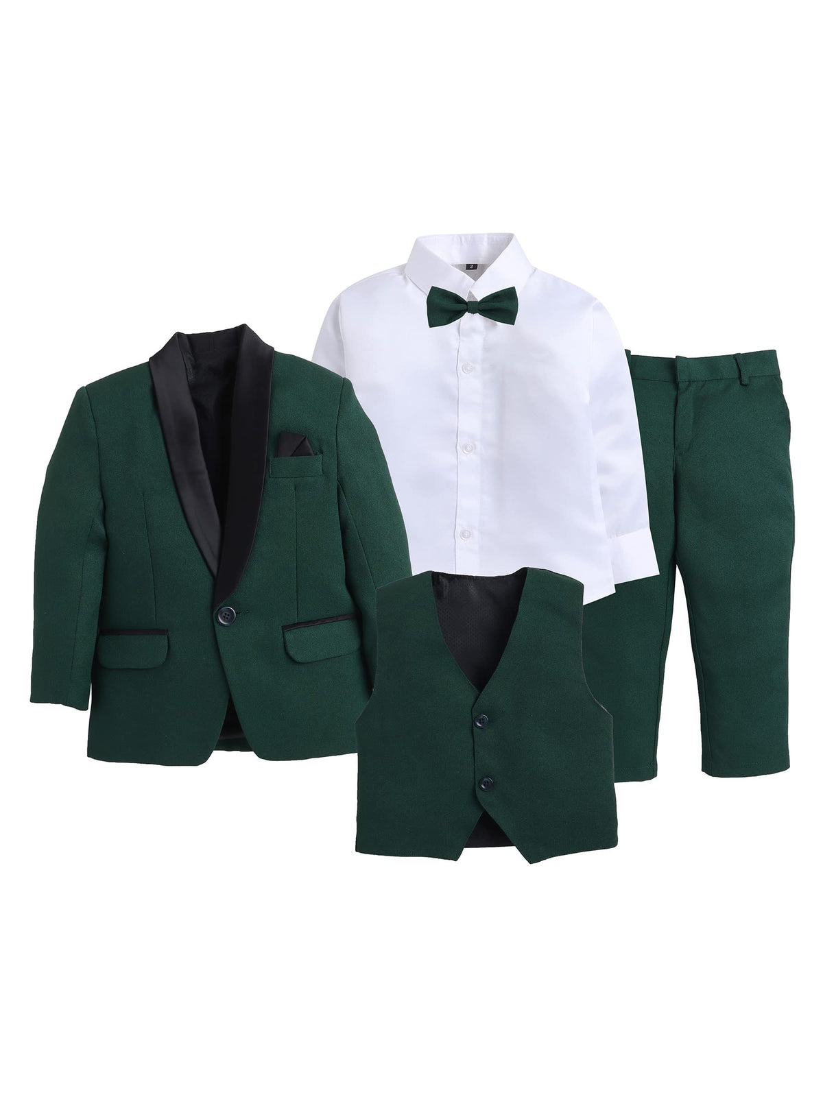 Jeetethnics Boys Green Coat Suit Set With Waistcoat Shirt And Trousers (9103H)