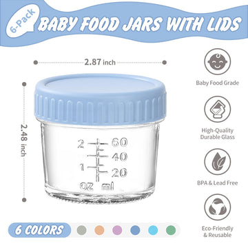 Drkio 6 Pack Glass Baby Food Storage Containers - 4 Oz Baby Food Jars With Lids Baby Food Maker Microwave Dishwasher Freezer Saf