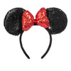 Chuangqi 1Pcs Mouse Ears Shiny Headband With 3D Bow, Double-Sided Sequin Hair Band For Birthday Party Or Amusement Park (3D Red