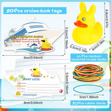 150 Pcs Cruise Ducks Tags Kits Includes 50 Pcs Cruising Ducks with 50 Pcs Cruise Duck Tags and 50 Pcs Rubber Bands Random Assort