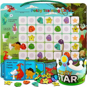 Dinosaur Potty Training Chart & 35 Magnetic Stickers - Potty Chart, Potty Training Sticker Chart, Potty Training Chart For Toddl