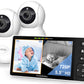 Hellobaby 720P 5.5' Hd Baby Monitor 2 Cameras And Audio, No Wifi, Split Screen Remote Pan Tilt Zoom Video Baby Monitor Wide Vie