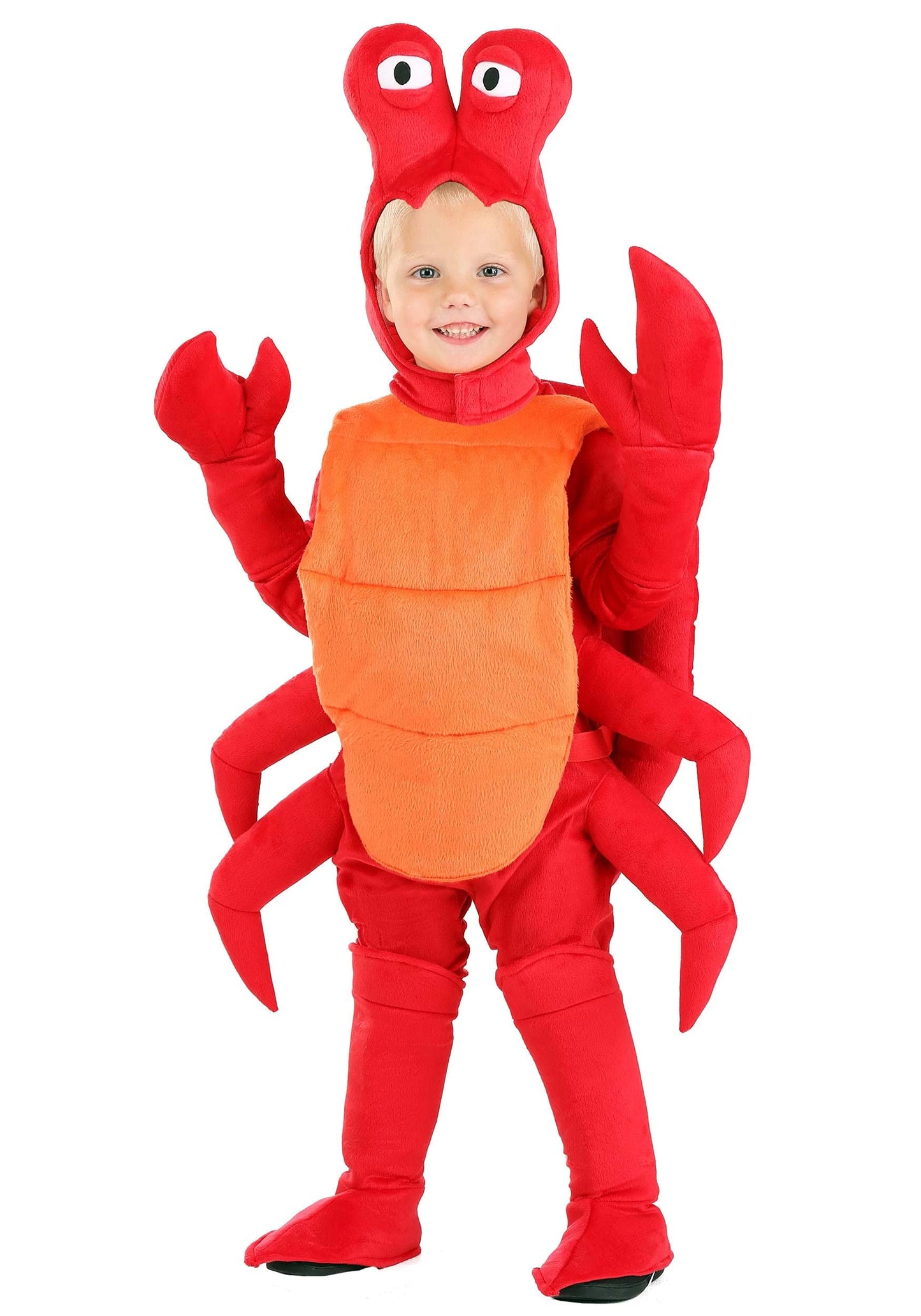 Crab Costume For Toddlers | Crustacean Outfit With Jumpsuit, Animal Hood, Claw Gloves, Shell, And Boot Covers 2T