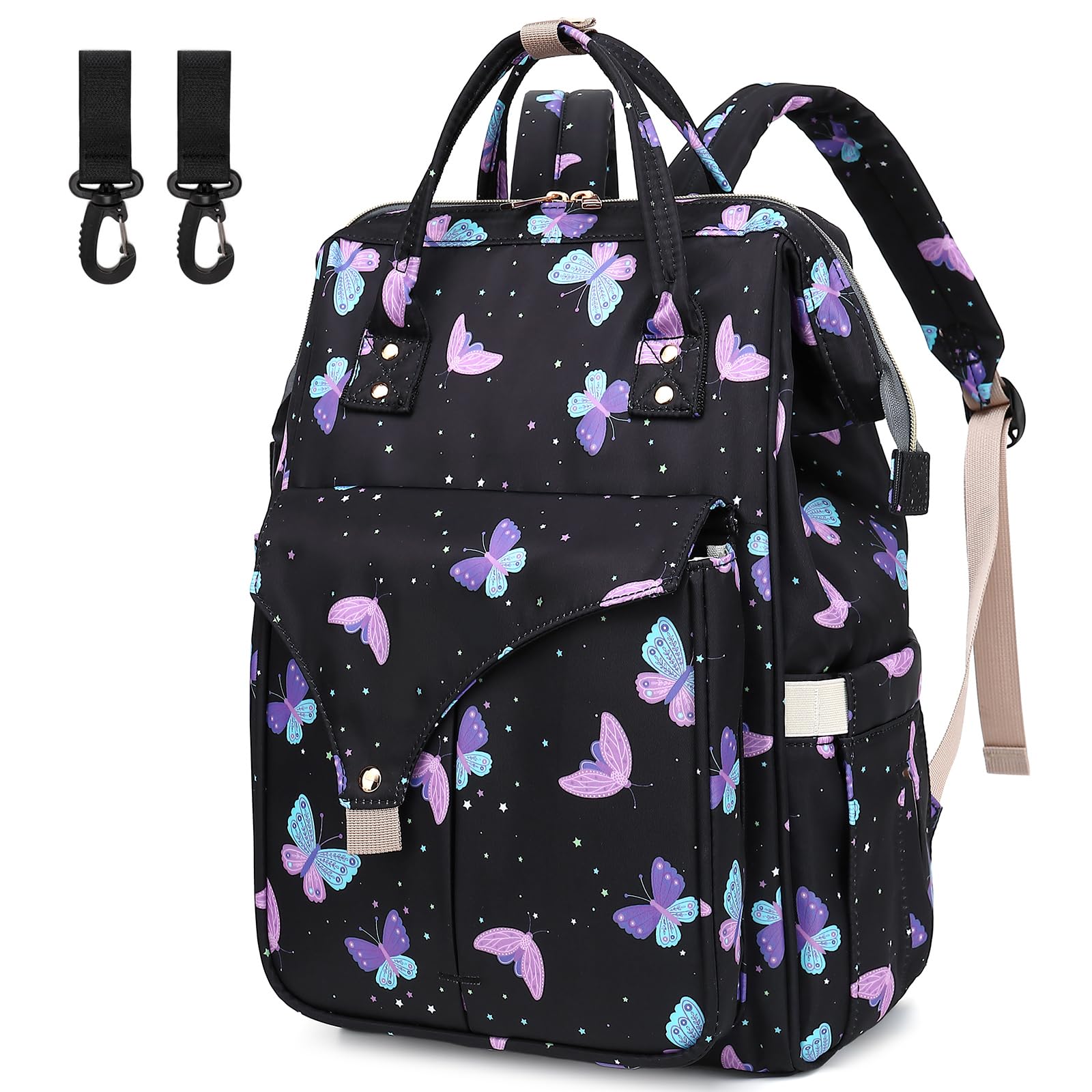 Butterfly Diaper Bag Backpack for Baby Girls Boys, Large Capacity Multifunction Waterproof Maternity Mom Nappy Bags with Strolle
