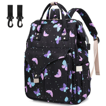 Butterfly Diaper Bag Backpack for Baby Girls Boys, Large Capacity Multifunction Waterproof Maternity Mom Nappy Bags with Strolle
