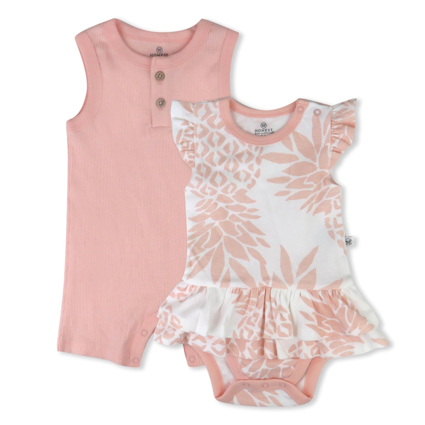 Honestbaby Multipack Short Romper Sets And Dresses 100% Organic Cotton For Infant Baby And Toddler Boys, Girls, Unisex, Pink Pin