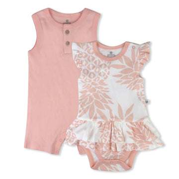 Honestbaby Multipack Short Romper Sets And Dresses 100% Organic Cotton For Infant Baby And Toddler Boys, Girls, Unisex, Pink Pin