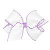 Wee Ones Girls Classic Grosgrain Moonstitch Edge Hair Bow, No-Slip Hair Clip, Handmade, White with Light Orchid, Medium