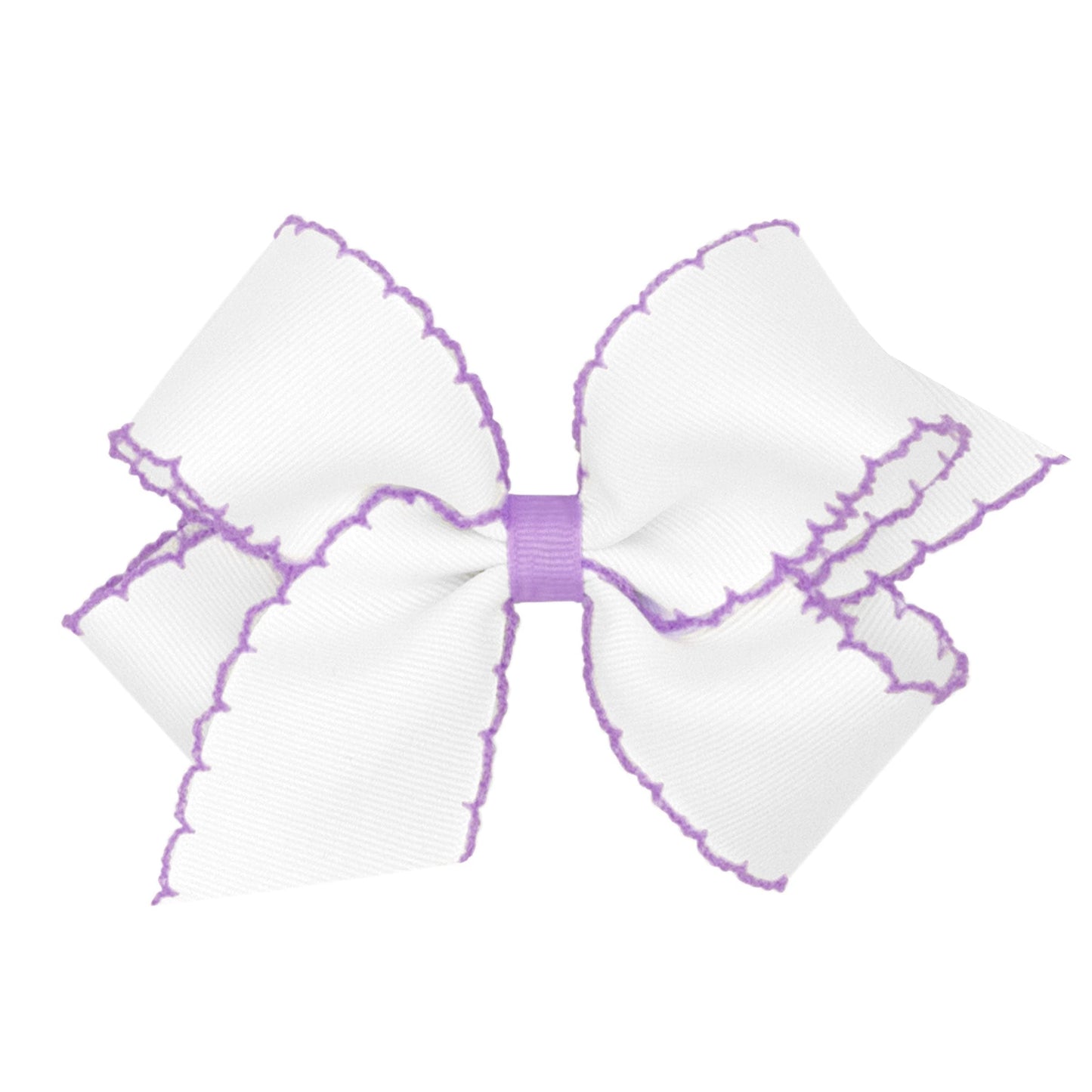 Wee Ones Girls Classic Grosgrain Moonstitch Edge Hair Bow, No-Slip Hair Clip, Handmade, White with Light Orchid, Medium