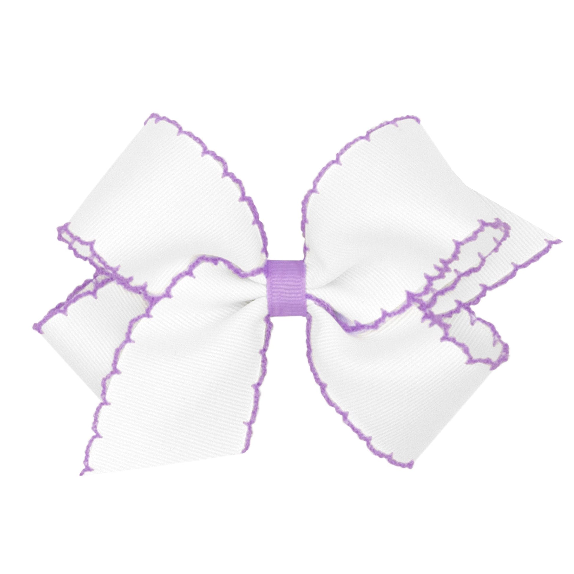 Wee Ones Girls Classic Grosgrain Moonstitch Edge Hair Bow, No-Slip Hair Clip, Handmade, White with Light Orchid, Medium