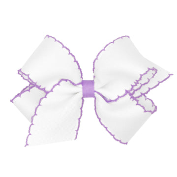 Wee Ones Girls Classic Grosgrain Moonstitch Edge Hair Bow, No-Slip Hair Clip, Handmade, White with Light Orchid, Medium