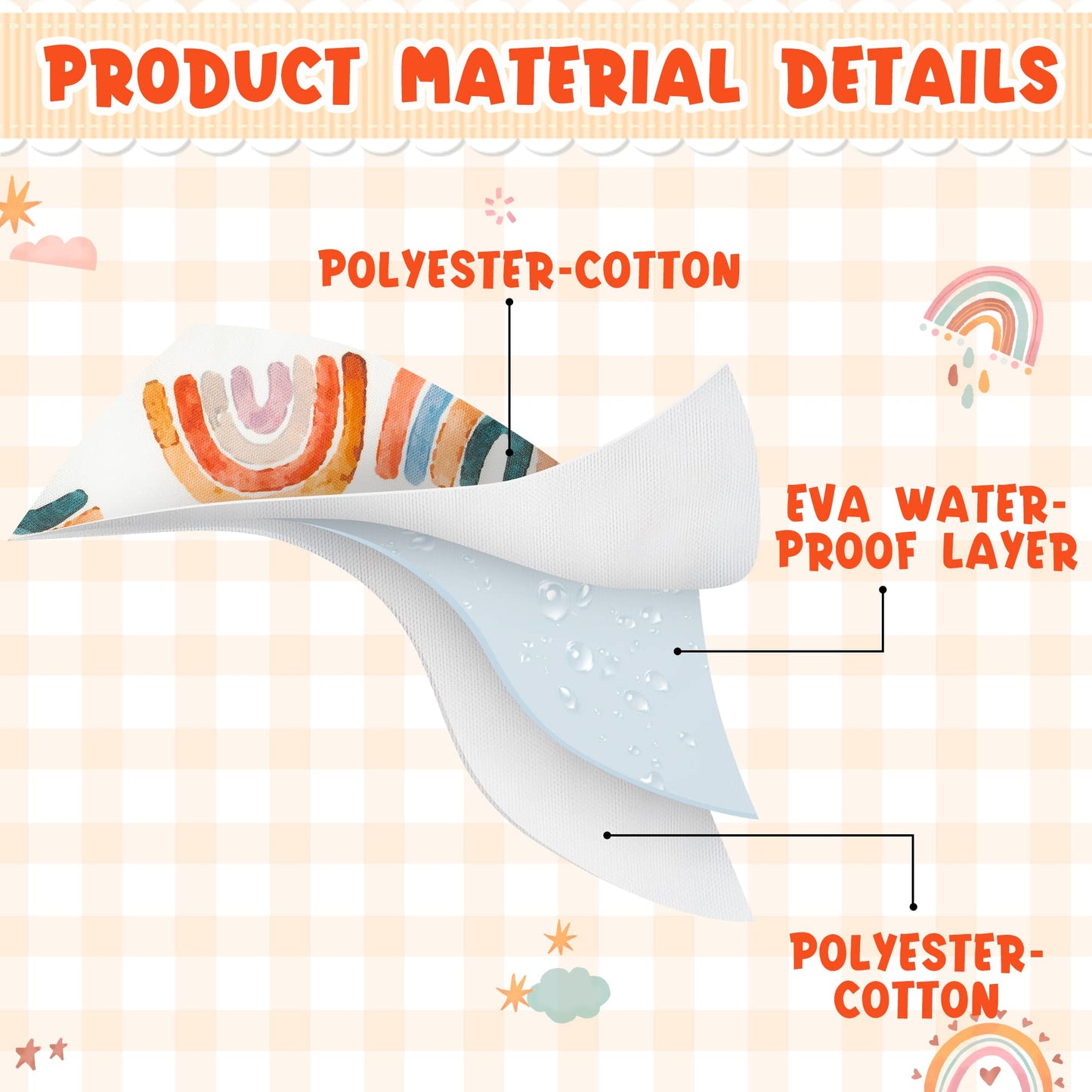 2Ooya 7Pcs Cotton Waterproof Baby Bibs Adjustable Hook Loop Closure Baby Bib With Rainbow Pattern Unisex Newborn Baby Food Bib F