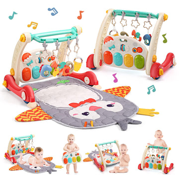 Cute Stone Baby Gym Play Mat & Baby Learning Walker, Baby Activity Mat With Play Piano, Musical Activity Center With Lights, Bab