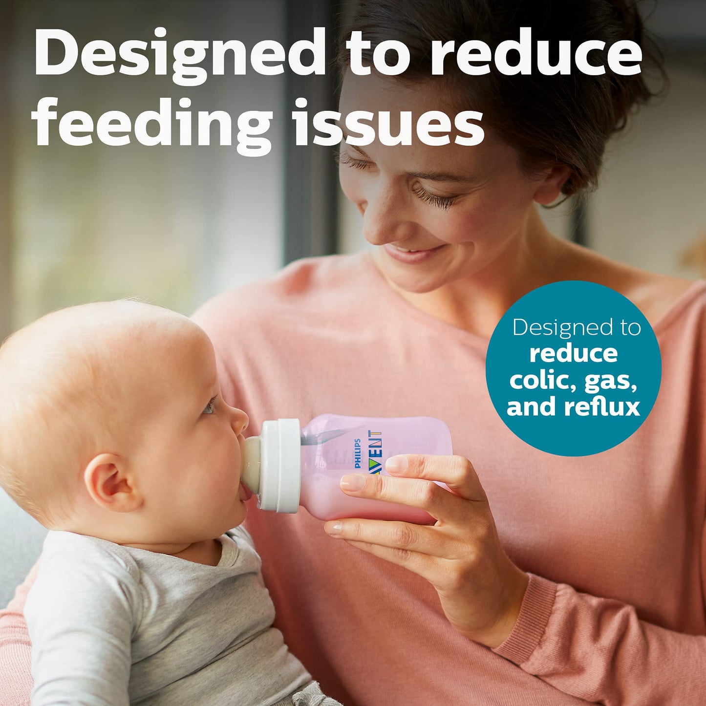 Philips Avent Anti-Colic Baby Bottle With Airfree Vent, 9Oz, With Flow 2 Nipples, 1M+, 4Pk, Pink, Scy703/14
