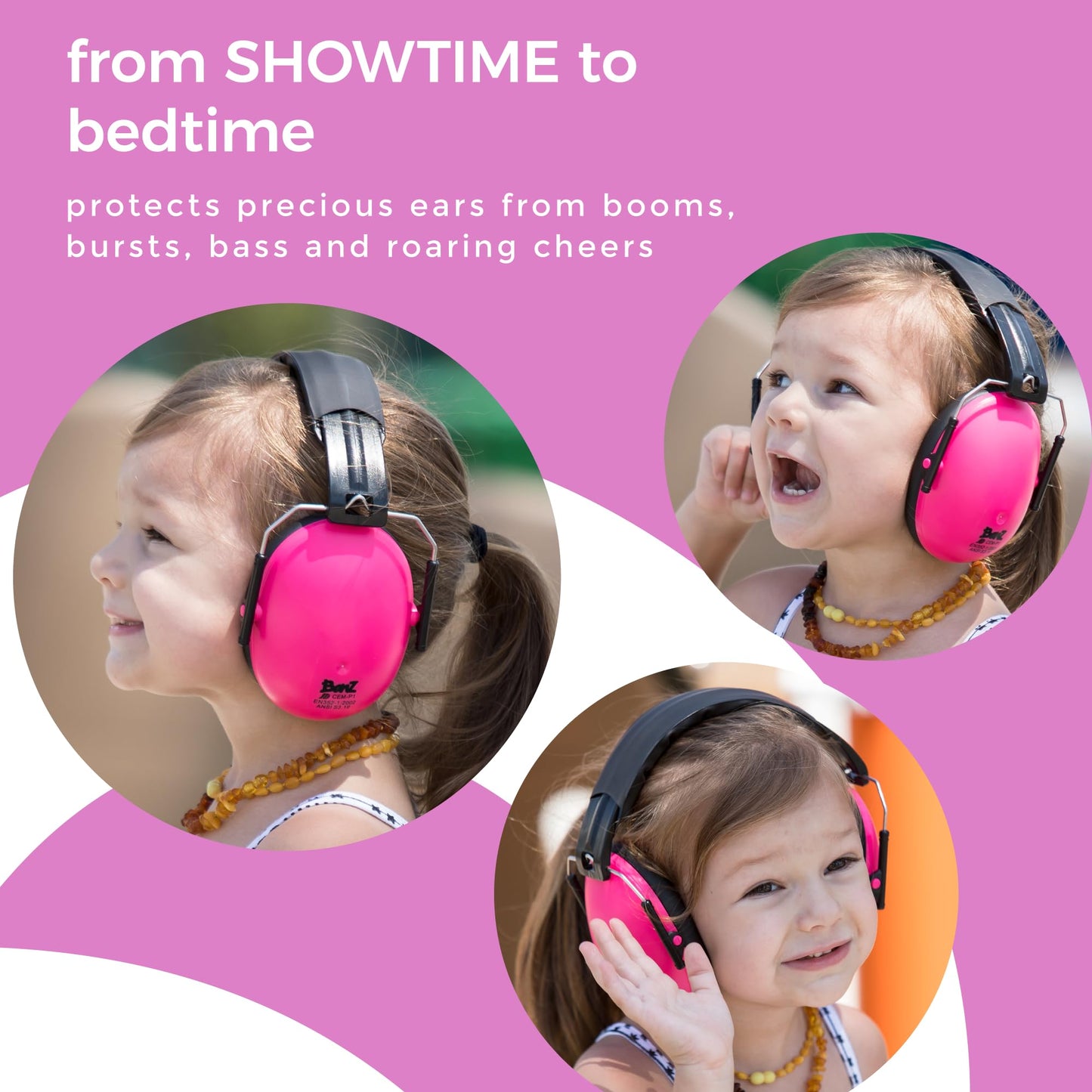 Banz Kidz Earmuffs 2 Years & Older - Petal Pink - Loud Noise Cancelling Kids Headphones & Toddler Ear Muffs, Size Adjustable
