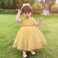 Cmmchaah Toddler Girls Big Bowknot Dresses Baby Little Girls Lace Embroidery Wedding Party Ball Gown Dress (Yellow,120)