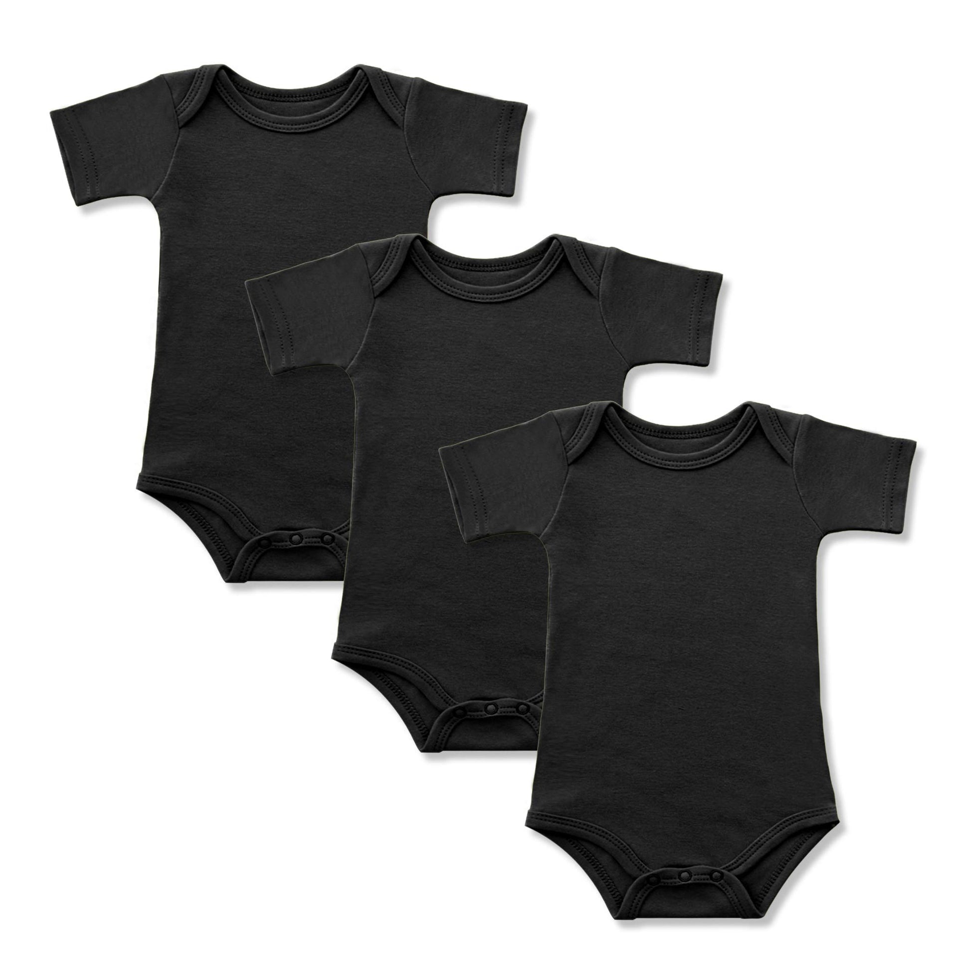Gleaming Grain Baby Black Onsies 100% Cotton Short Sleeve Baby Bodysuits Solid Color Infant Bodysuits For Newborn Baby 3-Pack (B