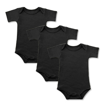 Gleaming Grain Baby Black Onsies 100% Cotton Short Sleeve Baby Bodysuits Solid Color Infant Bodysuits For Newborn Baby 3-Pack (B