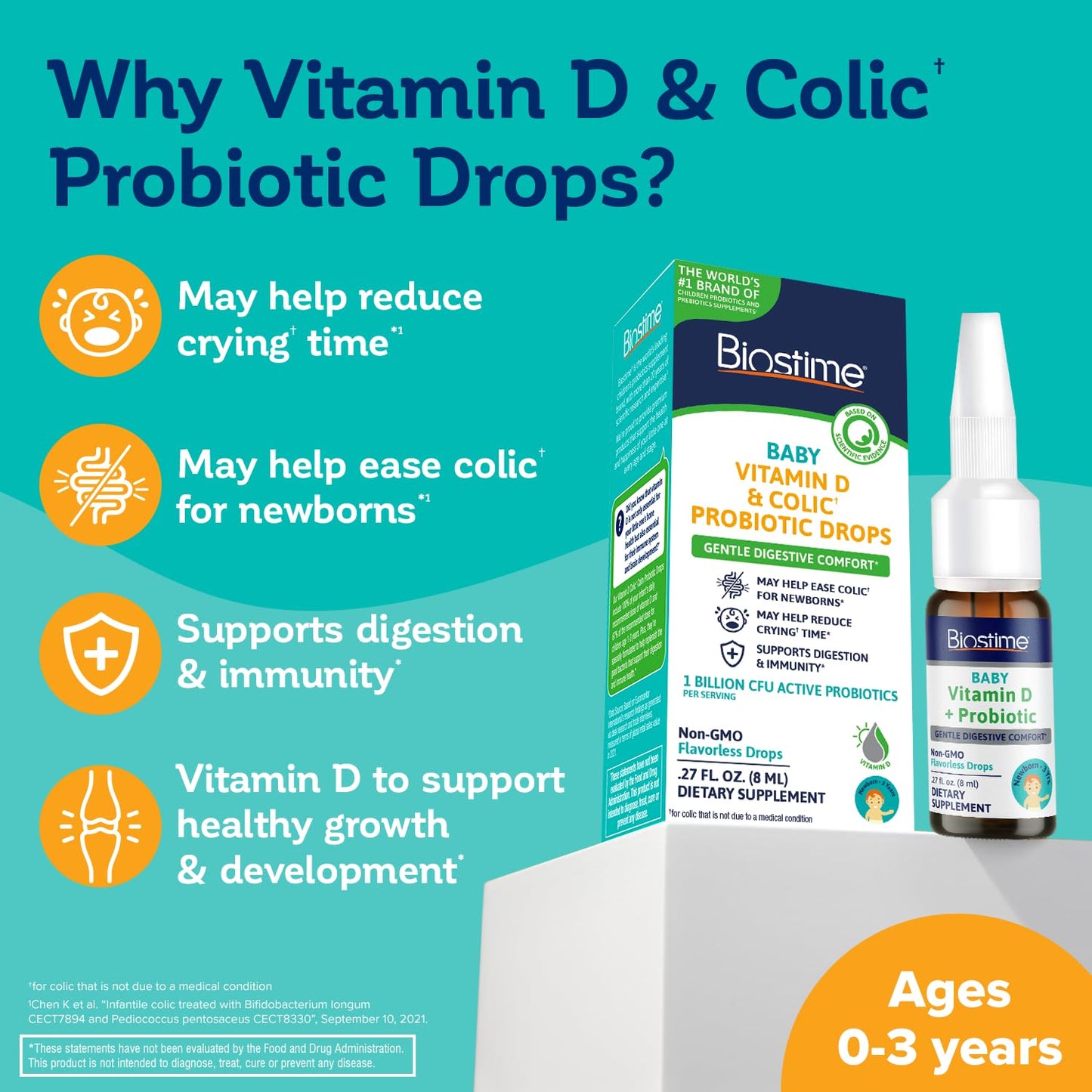 Biostime Baby Vitamin D & Colic Probiotic Drops For Newborns To 3 Years Old | 100% Daily Values Vitamin D For Bone & Immune Supp