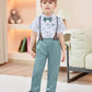 Disaur Matching Family Outfits Short Sleeve White Flower Dress Shirt Bow Tie Suspender Green Pants Boys Church Outfit 4T 5T 4-5T