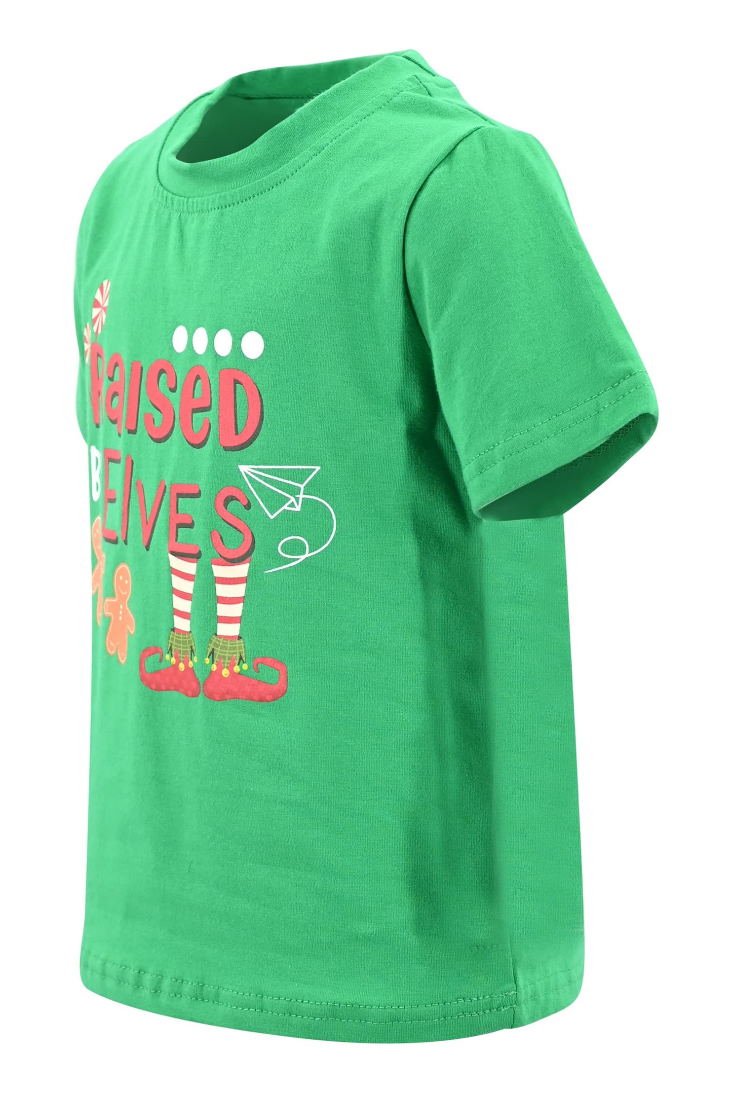 Unique Baby Boys Raised By Elves Short Sleeve Kids Christmas Shirt Clothes (12Y, Green)