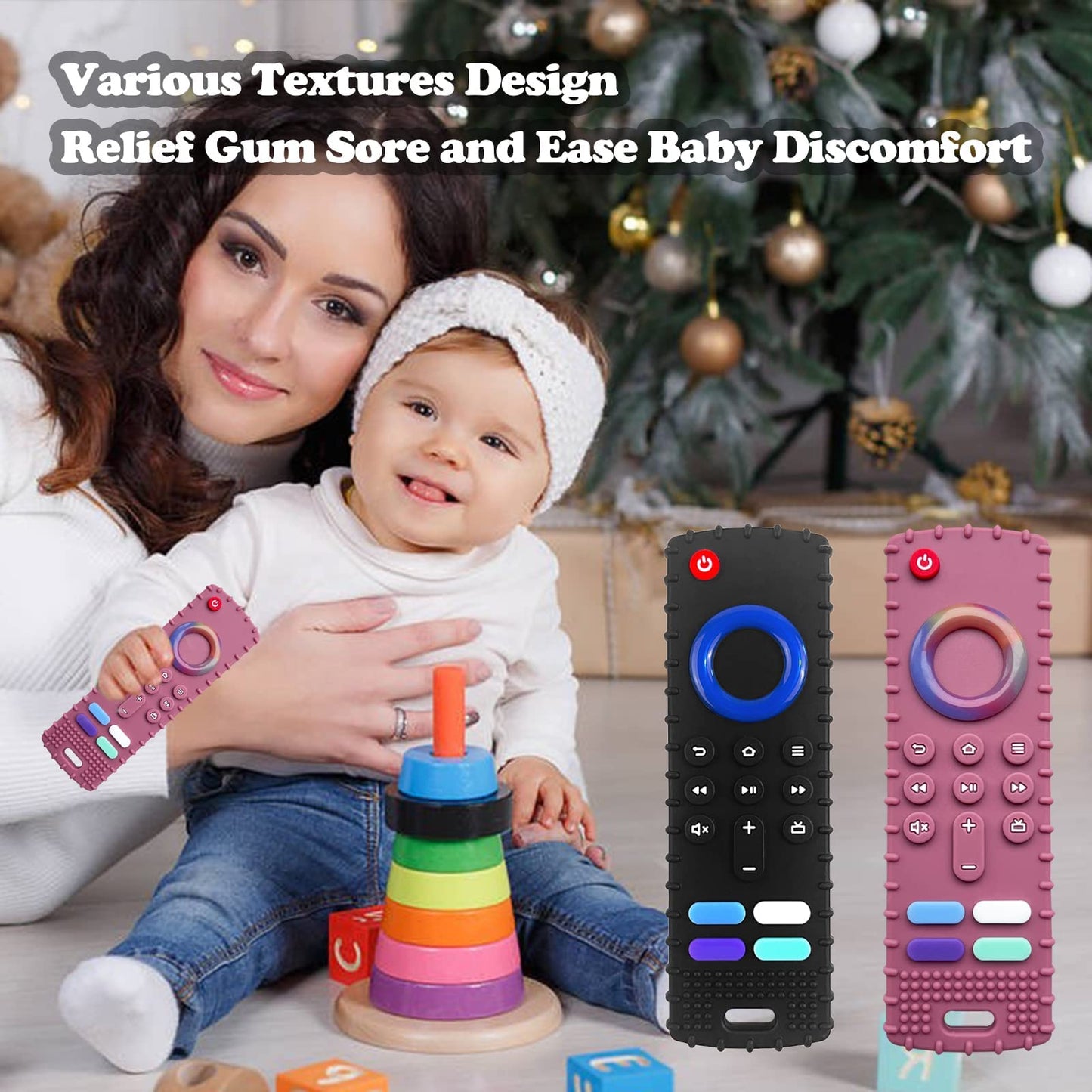 ERSIHUA 2Pcs Silicone Teething Toys, Remote Control Shape Teethers for Babies Remote Teething Toys, Silicone TV Remote Teether B