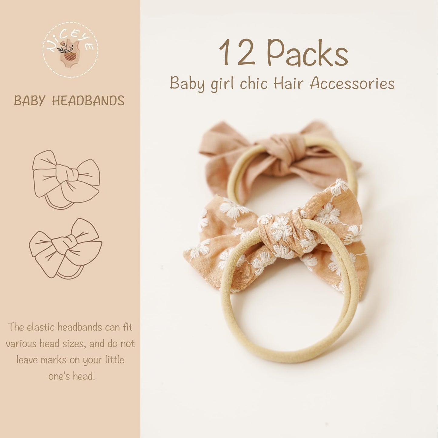 Niceye Baby Girl Bows And Headbands, Stretchy Nylon Hairbands Hair Bows For Newborns, Infants, Toddlers - Handmade Baby Hair Acc