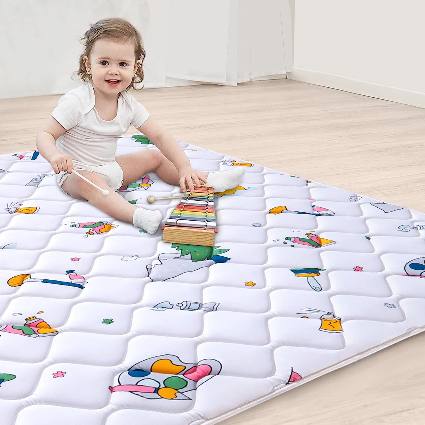 Vibe Bear High-Density Sponge Baby Playpen Mat,47X47 Inches Thicken One-Piece Infants Crawling Mat,Comfortable And Soft Baby Pla