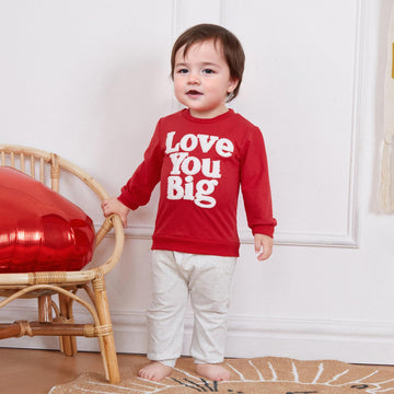 Nzndshd Valentines Day Baby Boy Outfit Letter Embroidered Long Sleeve Sweatshirt Heart Print Pants Set 2Pcs Clothes (Red Love Yo