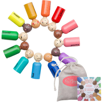 My Felt Story Set of 12 - Rainbow Wooden Peg Dolls with Emotions | Multicultural Skin Tone Figures | Sensory Autism Toys for Tod