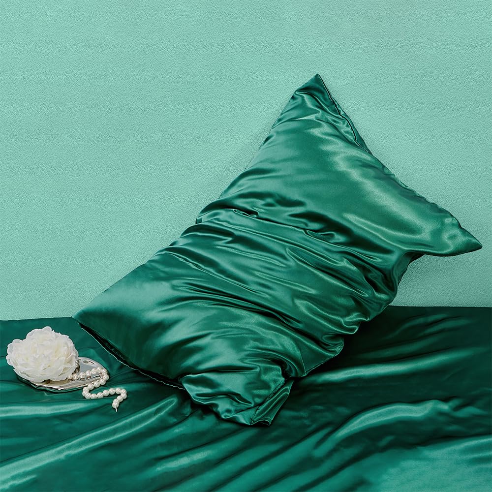 2 Pack Toddler Pillow Cover Dark Green Travel Pillowcase Breathable Silky Soft Baby Pillow Cases 14X20 Kids Satin Pillowcase Env