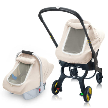 3 Layer Muslin Baby Car Seat Cover, Infant Car Seat Cover with Mesh Peep Window, Breathable Carseat Canopy for Summer, Windproof