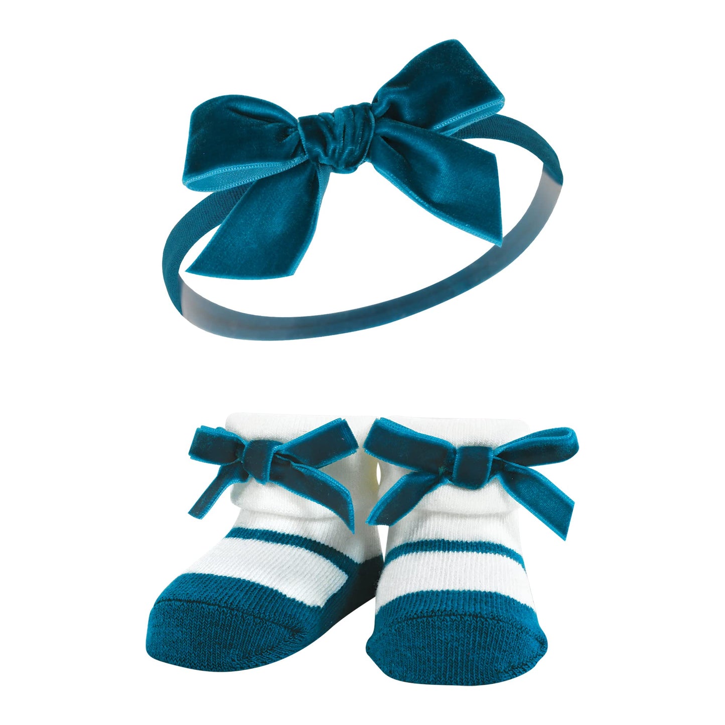 Hudson Baby Baby Girls' Headband And Socks Giftset, Burgundy Pink Teal, One Size