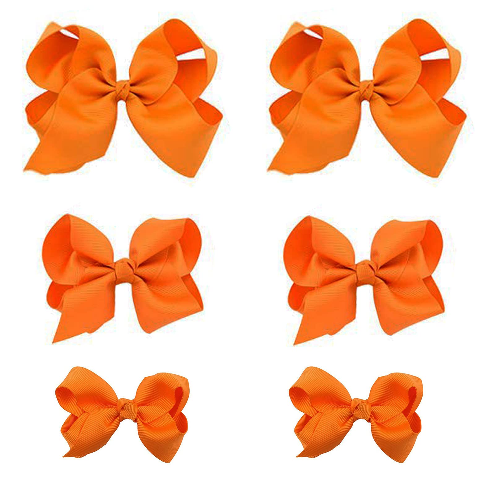 Orange Bows For Girls,6Pcs Hand-Made Grosgrain Ribbon Hair Bows Alligator Clips Hair Accessories For Little Teen Toddler Girls K