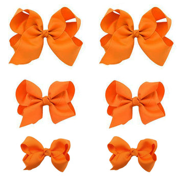 Orange Bows For Girls,6Pcs Hand-Made Grosgrain Ribbon Hair Bows Alligator Clips Hair Accessories For Little Teen Toddler Girls K