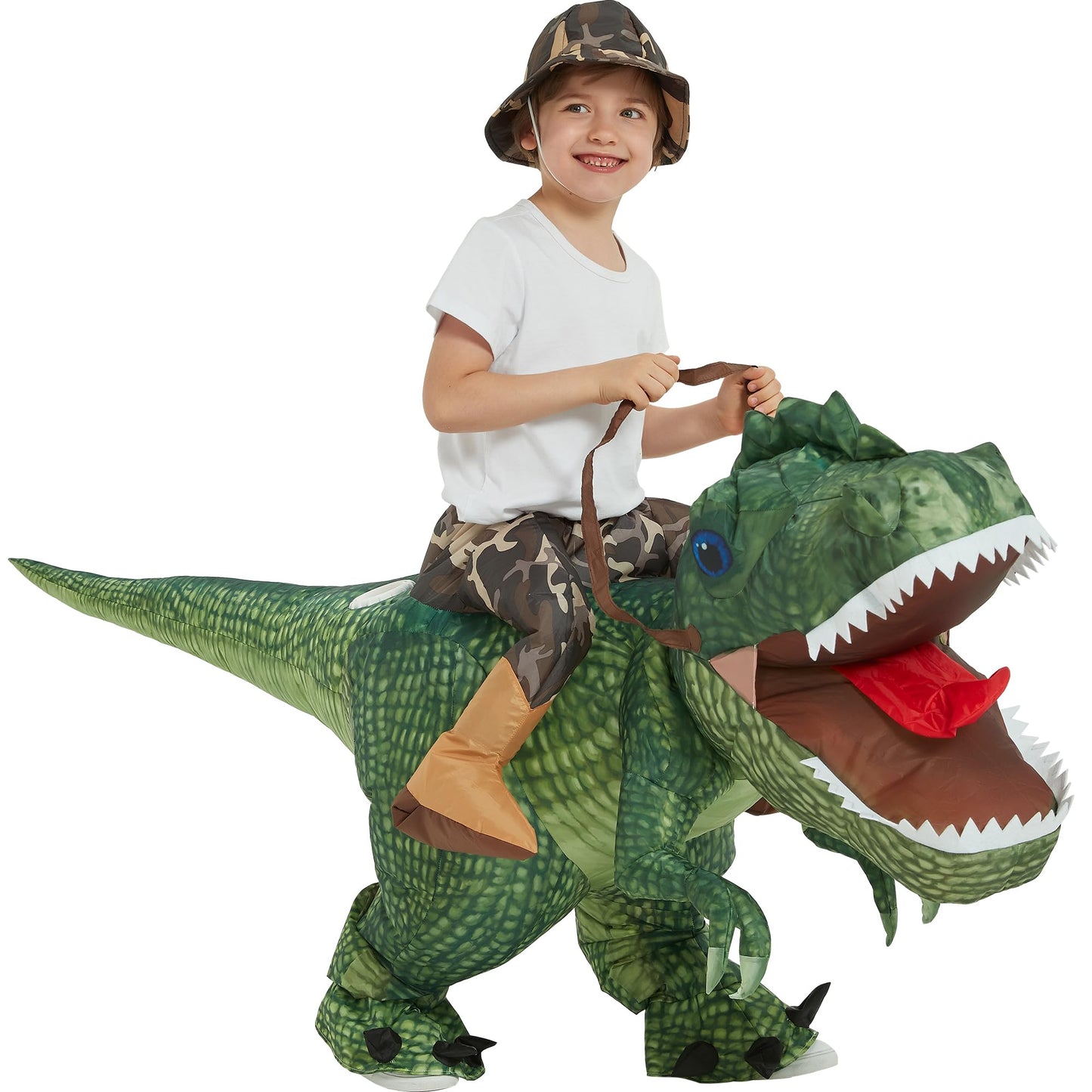One Casa Inflatable Costume Dinosaur Riding T Rex Air Blow Up Funny Party Halloween Costume For Kids (2-3Yrs)