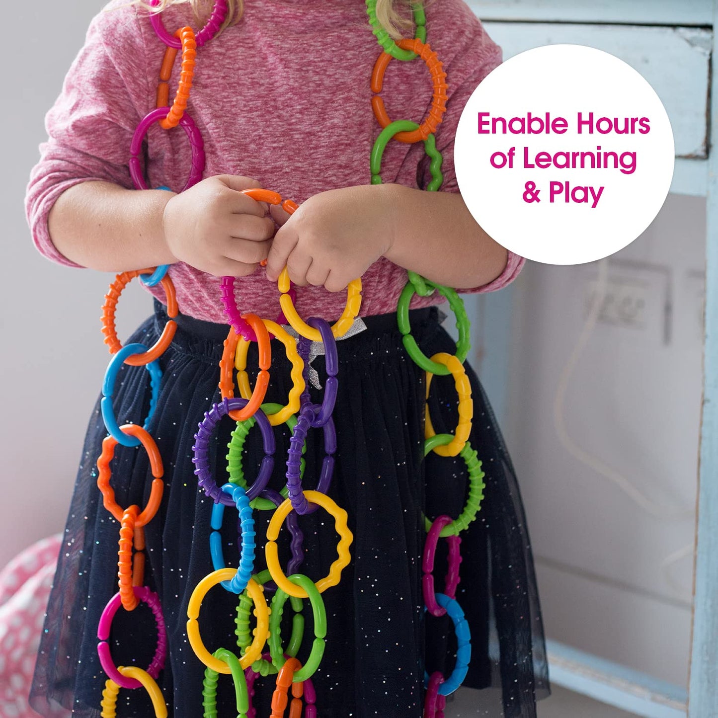Edushape Sensory Linkets Baby Toy, 12 pieces - Vibrant Colorful and Unique Textured Linking Toys - Enhances Cognitive Developmen