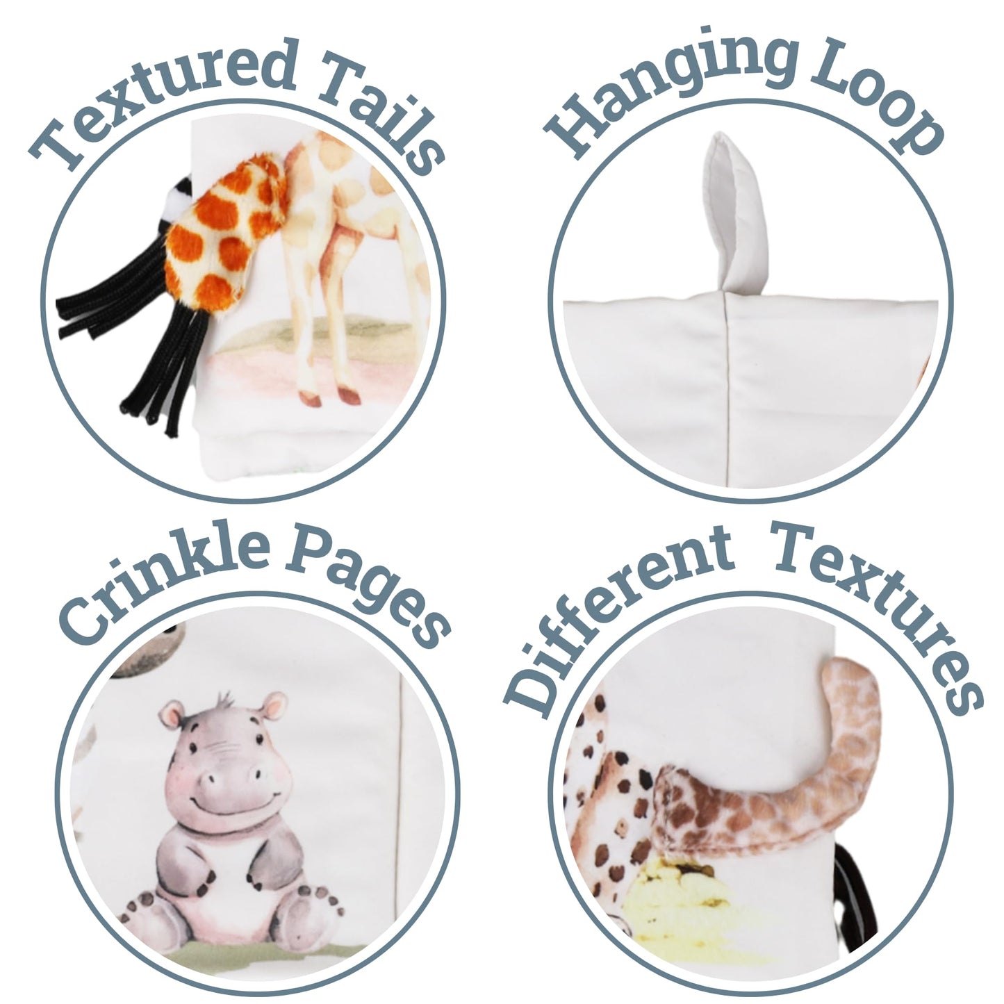 Ali+Oli Baby Cloth Book - Soft Sensory Crinkle Book with Textured Tails for Infants 0-12 Months - Early Learning Touch & Feel Tu