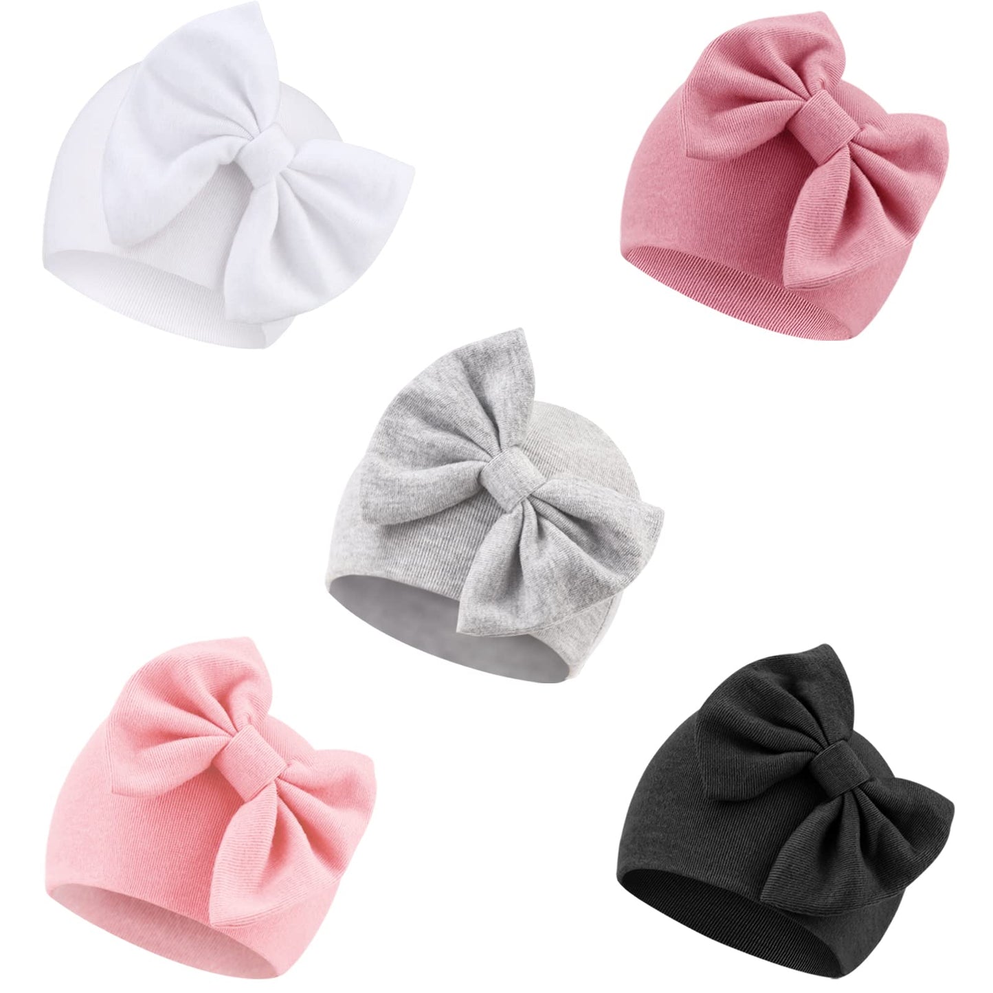 Dreshow Bqubo Newborn Baby Hats Hospital Hat Baby Cotton Beanie Infant Bow Hats For 0-6 Months